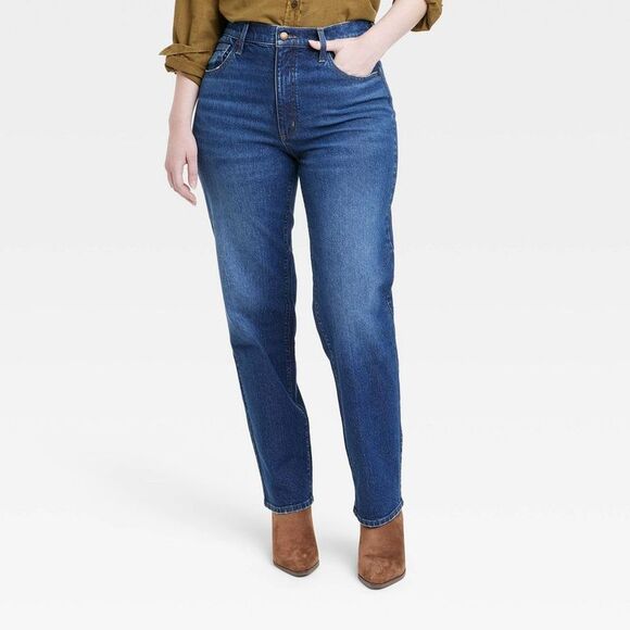 Universal Thread - Universal Thread Women's High Waisted Straight Car Dark Wash - Picture 4 of 4